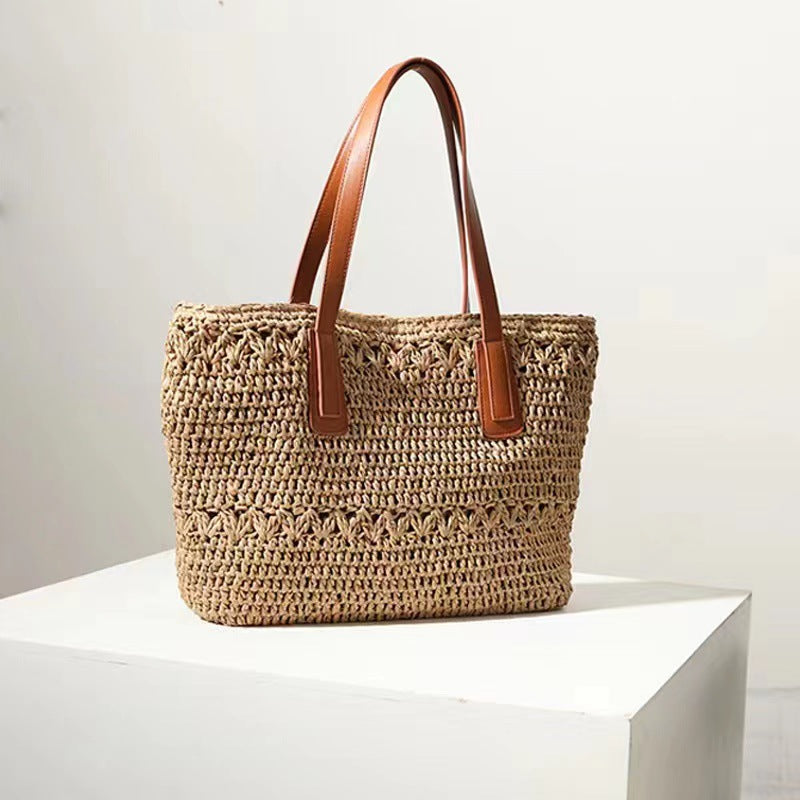 Sales of paper rope woven bags one-shoulder handbag straw woven bag casual vacation bag large-capacity woven women's bag