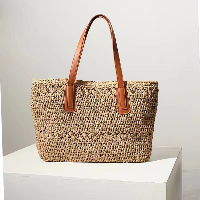 Sales of paper rope woven bags one-shoulder handbag straw woven bag casual vacation bag large-capacity woven women's bag