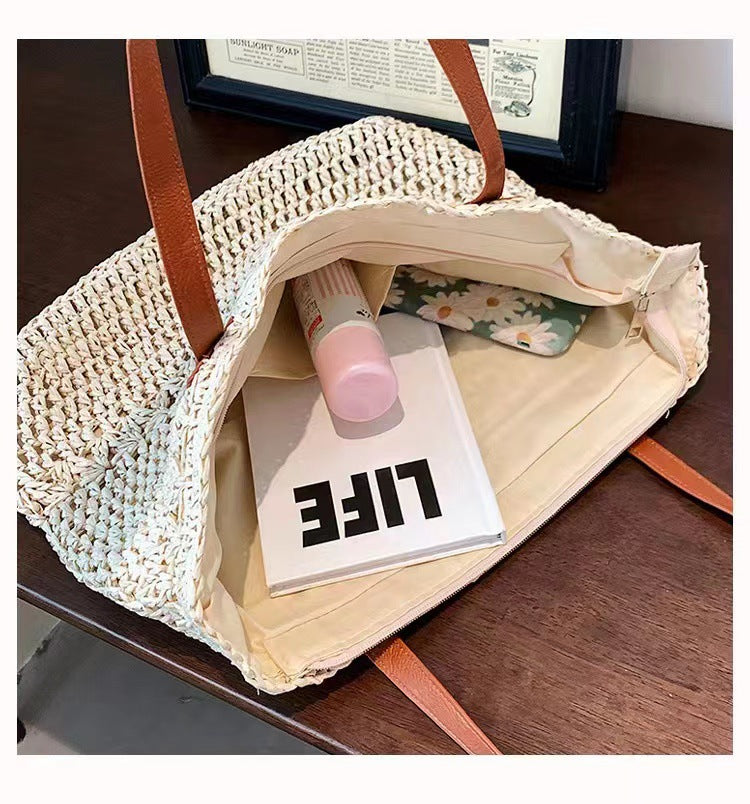 Sales of paper rope woven bags one-shoulder handbag straw woven bag casual vacation bag large-capacity woven women's bag