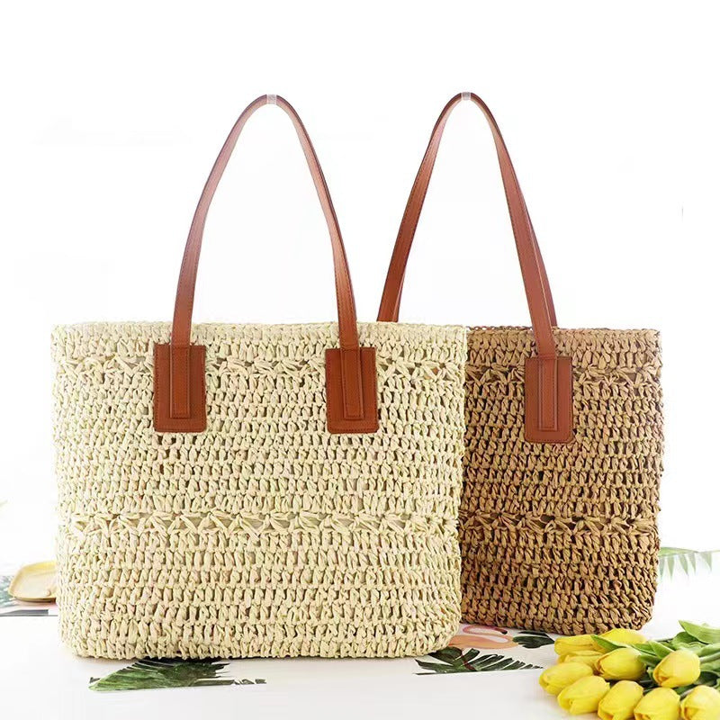 Sales of paper rope woven bags one-shoulder handbag straw woven bag casual vacation bag large-capacity woven women's bag