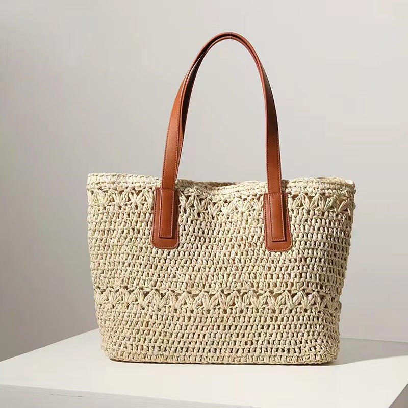 Sales of paper rope woven bags one-shoulder handbag straw woven bag casual vacation bag large-capacity woven women's bag
