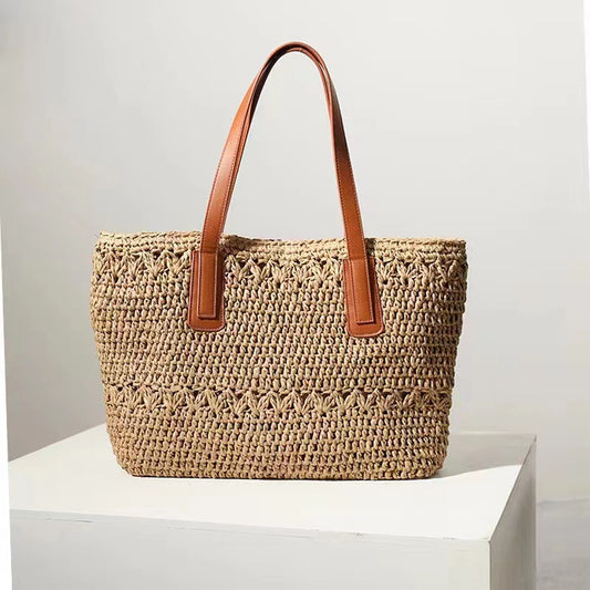 Sales of paper rope woven bags one-shoulder handbag straw woven bag casual vacation bag large-capacity woven women's bag